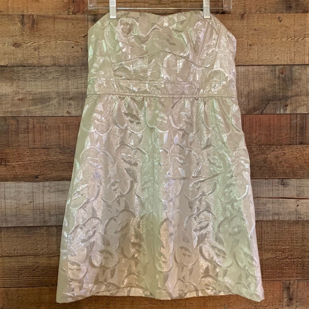 American Eagle gold‎ brocade strapless mini dress, size 10